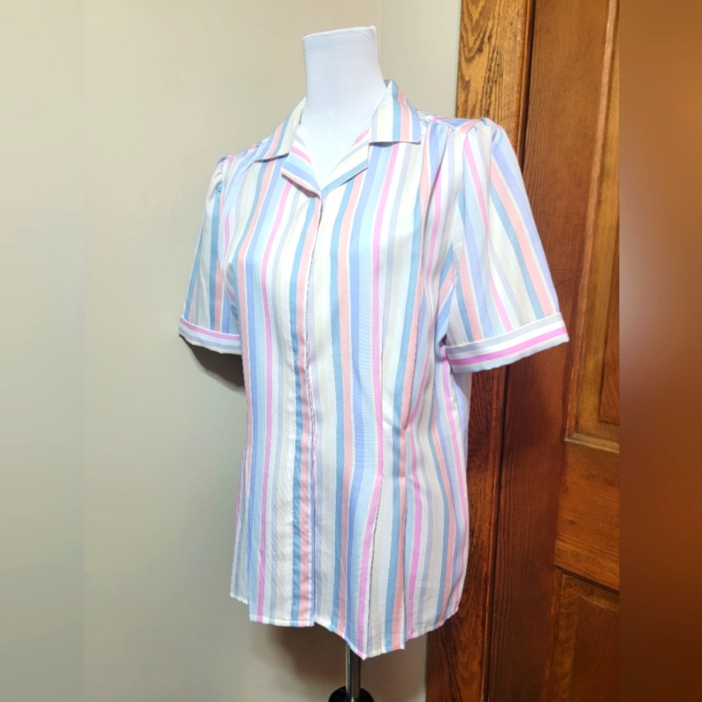 Vintage Blouse Ladies Size 16 Classic Core Ruggeri Short Sleeve Colorful Striped